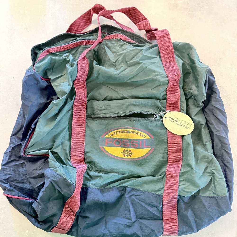 Vintage Fossil Packable Duffel Bag 90s Y2K Carry On Camping Nylon Tote Gorpcore